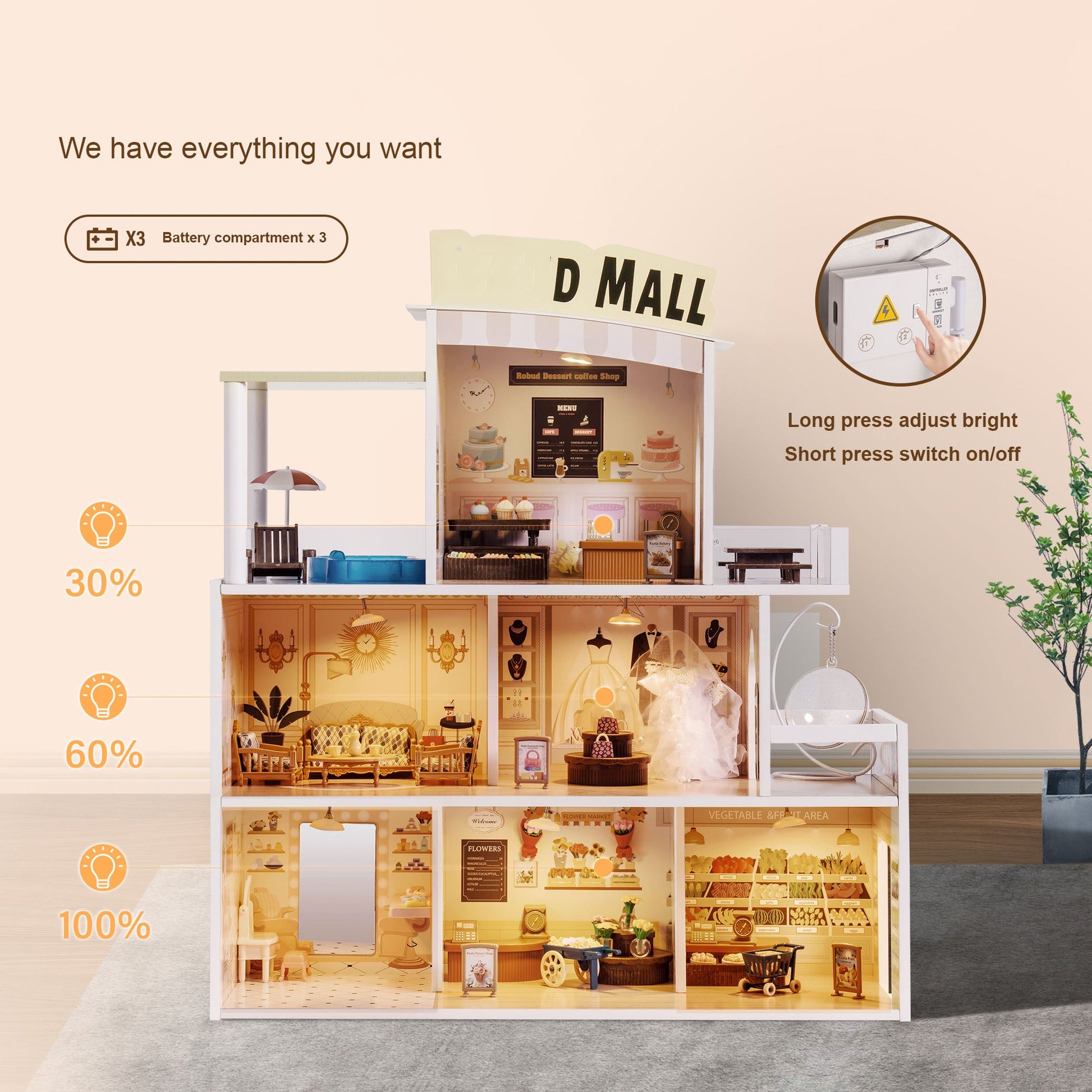 Wooden Shopping Mall Dollhouse for Kids