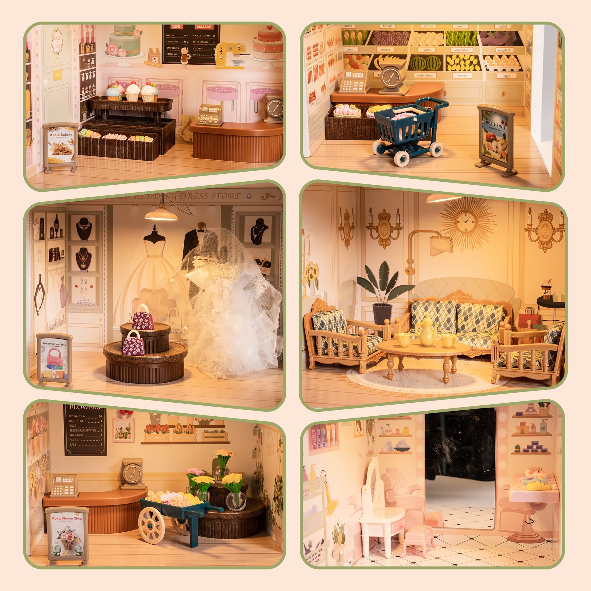 Wooden Shopping Mall Dollhouse for Kids