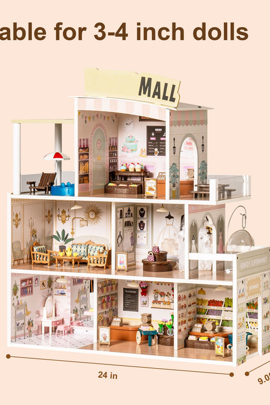 Wooden Shopping Mall Dollhouse for Kids
