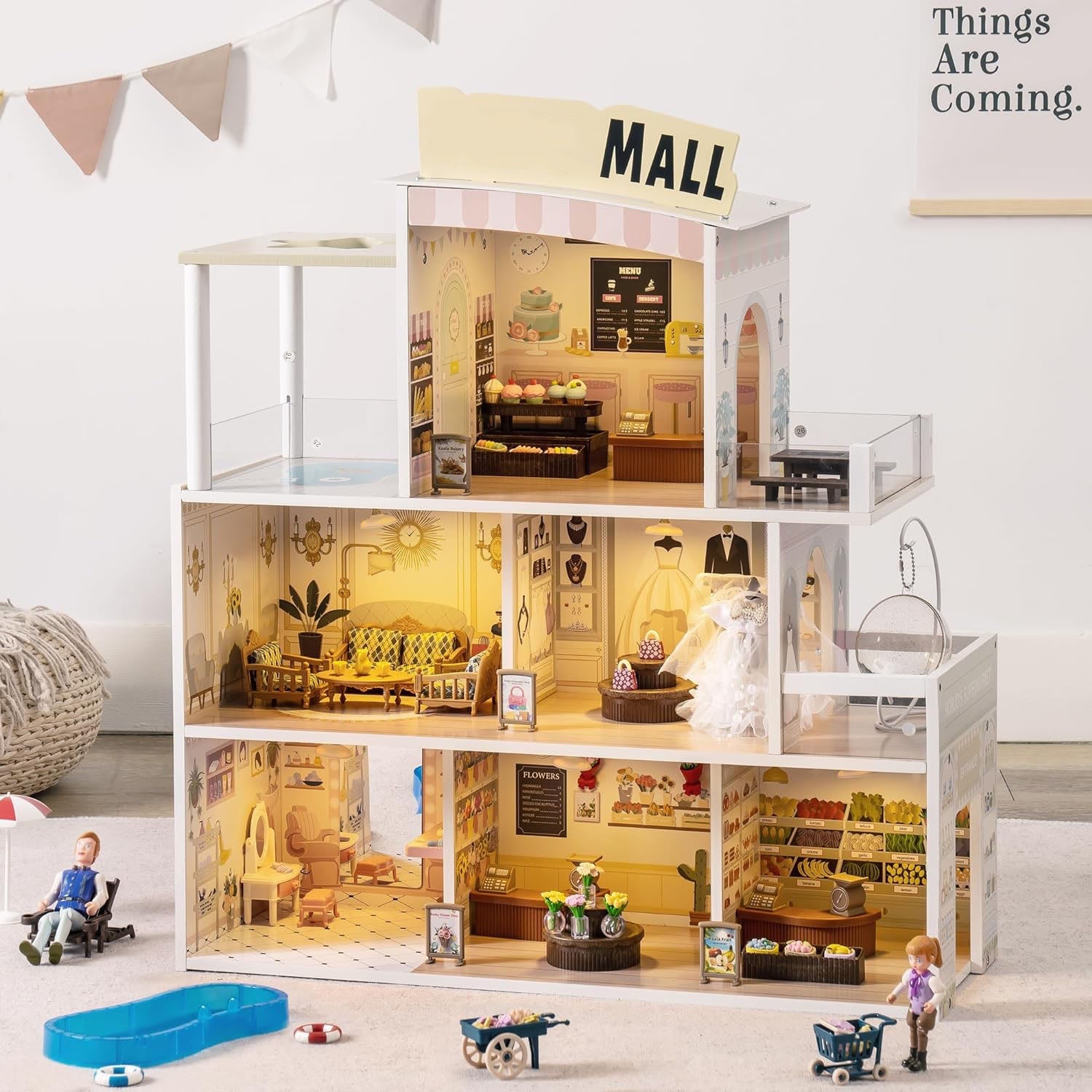 Wooden Shopping Mall Dollhouse for Kids