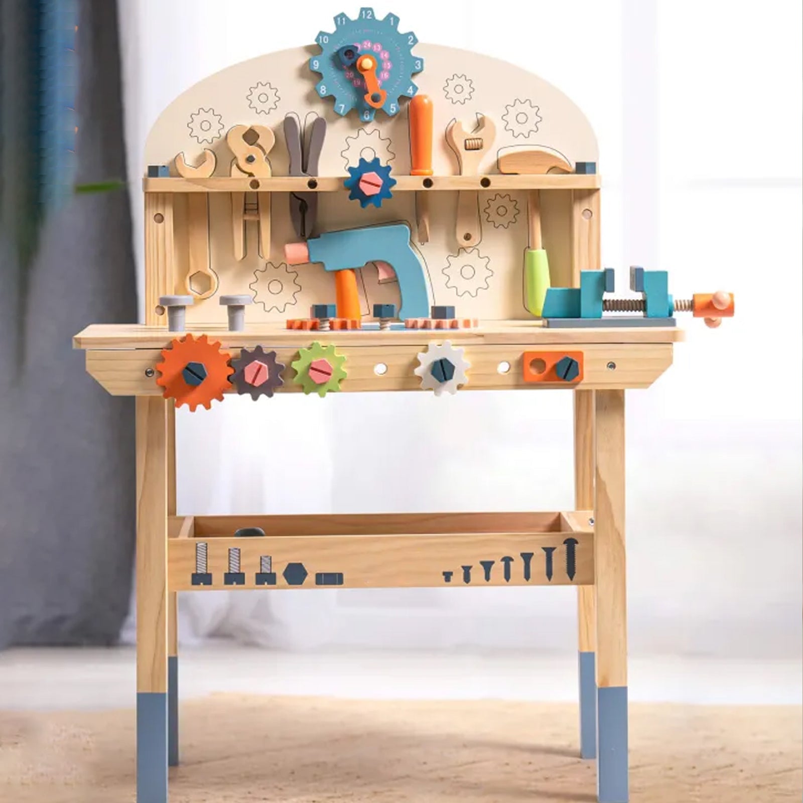 Wooden Toy Workbench Set for Toddler Boys