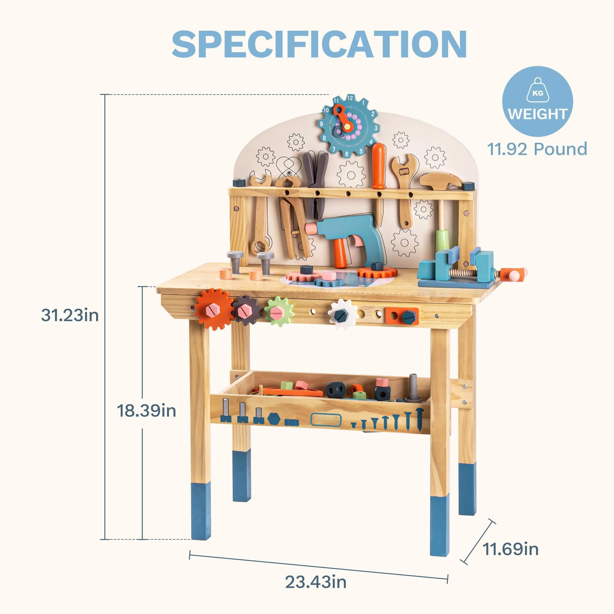 Wooden Toy Workbench Set for Toddler Boys
