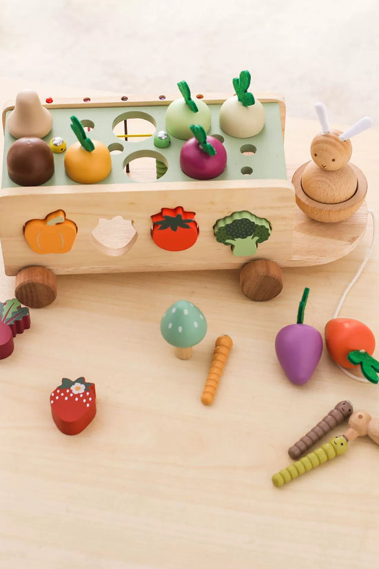 Wooden Pull-Carrot Toddler Push Wagon