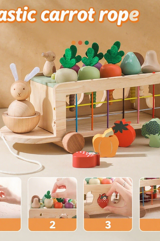 Wooden Pull-Carrot Toddler Push Wagon