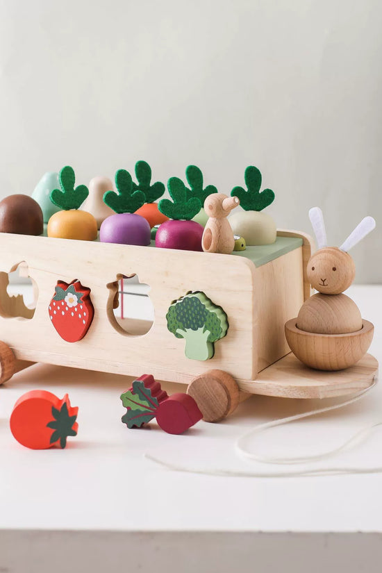 Wooden Pull-Carrot Toddler Push Wagon